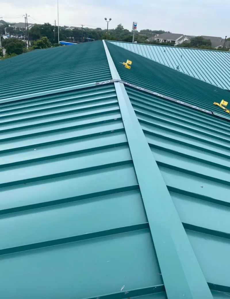 Green commercial metal roof ridge and valley for Metal Roof Repair in Glenview